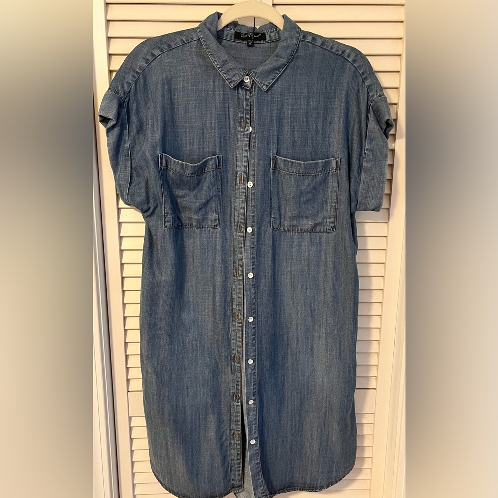 Velvet Heart Denim Shirt Dress Short Sleeve Button Down Size Medium